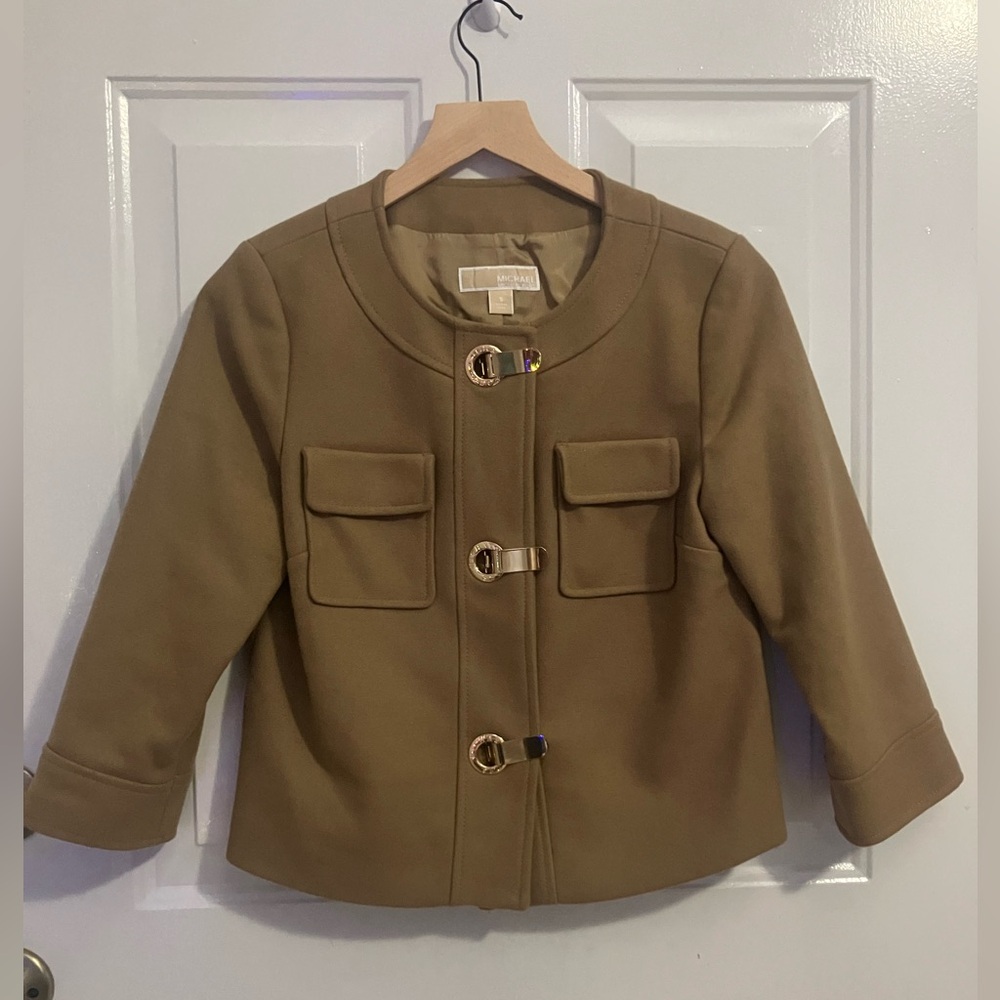 Michael Kors-wool-blend cropped jacket-gold-tone closures